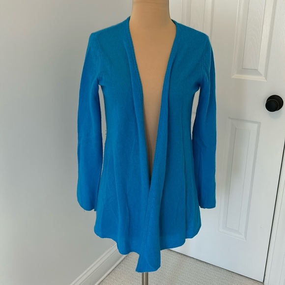 Minnie Rose Cashmere Open Front Cardigan Turquoise Blue - Picture 1 of 6